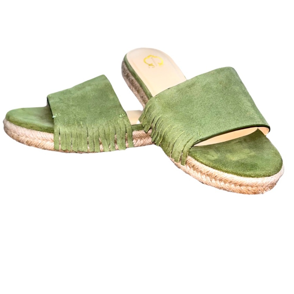 Wonder Flat Espadrille's Emerald Green fringe Sz7 slipon sandals vacation cruise